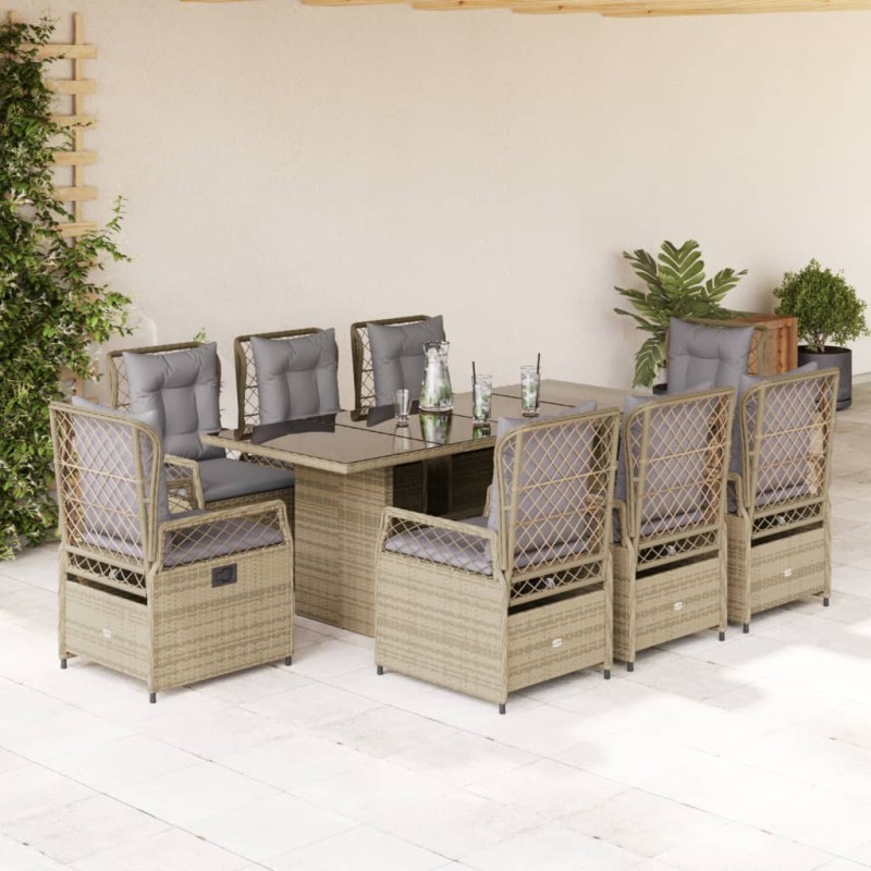 vidaXL Set comedor de jardín 9 pzas con cojines ratán sintético beige vidaXL Set comedor de jardín 9 pzas con cojines ratán sintético beige