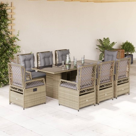 vidaXL Set comedor de jardín 9 pzas con cojines ratán sintético beige