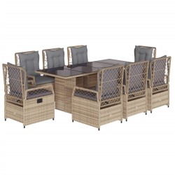 vidaXL Set comedor de jardín 9 pzas con cojines ratán sintético beige