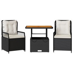 vidaXL Set comedor de jardín 3 pzas con cojines ratán sintético negro