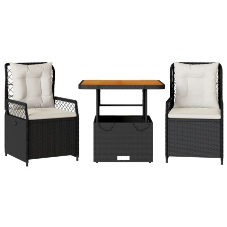 vidaXL Set comedor de jardín 3 pzas con cojines ratán sintético negro