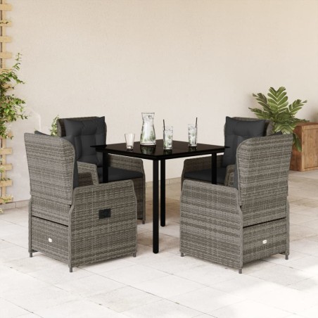 vidaXL Set comedor de jardín 5 piezas con cojines ratán sintético gris