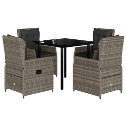 vidaXL Set comedor de jardín 5 piezas con cojines ratán sintético gris