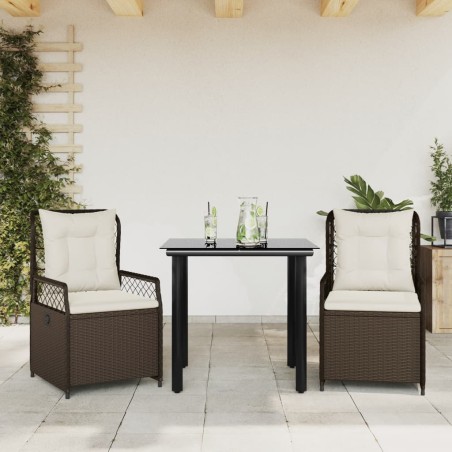 vidaXL Set comedor de jardín 3 piezas y cojines ratán sintético marrón