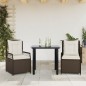 vidaXL Set comedor de jardín 3 piezas y cojines ratán sintético marrón vidaXL Set comedor de jardín 3 piezas y cojines ratán sintético marrón