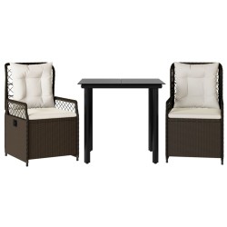vidaXL Set comedor de jardín 3 piezas y cojines ratán sintético marrón