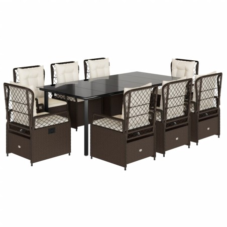 vidaXL Set comedor para jardín 9 pzas y cojines ratán sintético marrón