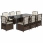 vidaXL Set comedor para jardín 9 pzas y cojines ratán sintético marrón