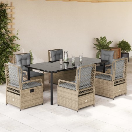 vidaXL Set comedor de jardín 7 pzas con cojines ratán sintético beige