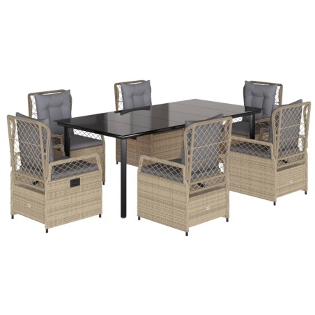 vidaXL Set comedor de jardín 7 pzas con cojines ratán sintético beige