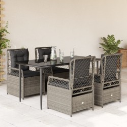 vidaXL Set comedor de jardín 5 pzas cojines ratán sintético gris claro