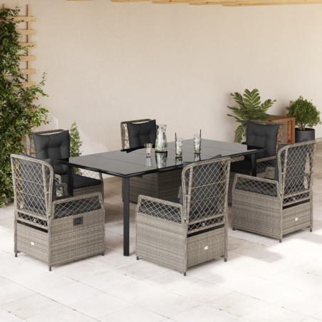vidaXL Set comedor jardín 7 pzas y cojines ratán sintético gris claro