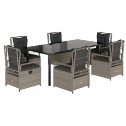 vidaXL Set comedor jardín 7 pzas y cojines ratán sintético gris claro
