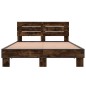 vidaXL Estructura cama madera ingeniería metal roble ahumado 135x190cm