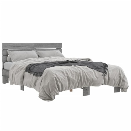 vidaXL Estructura cama madera ingeniería metal gris Sonoma 140x190 cm