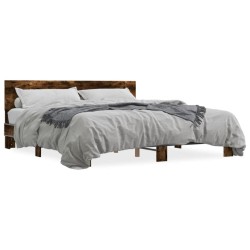 vidaXL Estructura cama madera ingeniería metal roble ahumado 180x200cm
