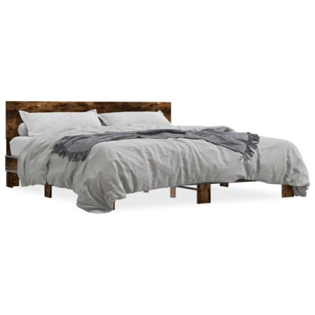 vidaXL Estructura cama madera ingeniería metal roble ahumado 180x200cm