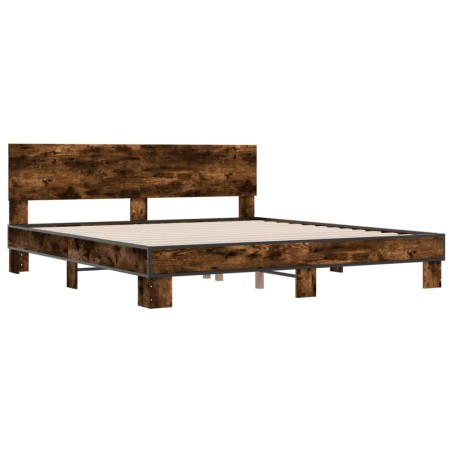 vidaXL Estructura cama madera ingeniería metal roble ahumado 180x200cm