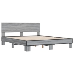 vidaXL Estructura cama madera ingeniería metal gris Sonoma 160x200 cm
