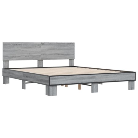 vidaXL Estructura cama madera ingeniería metal gris Sonoma 160x200 cm