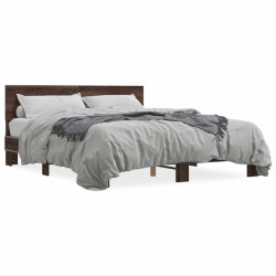 vidaXL Estructura cama madera ingeniería metal marrón roble 150x200 cm