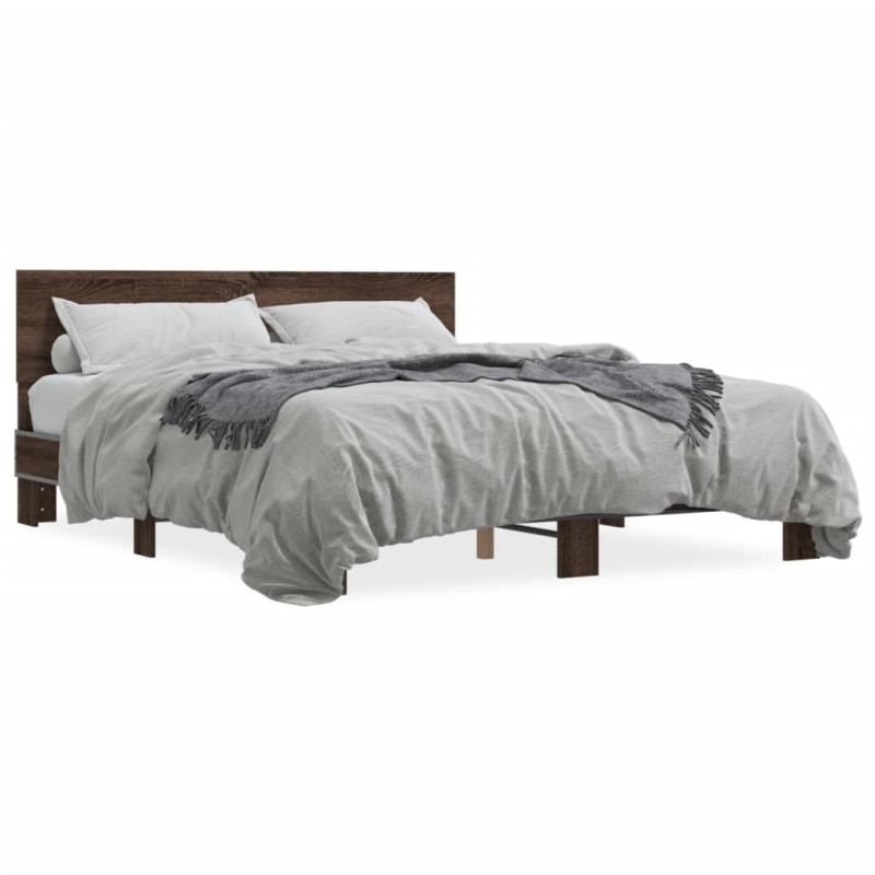 vidaXL Estructura cama madera ingeniería metal marrón roble 150x200 cm