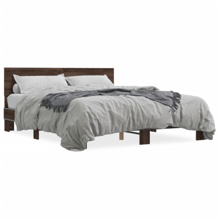 vidaXL Estructura cama madera ingeniería metal marrón roble 150x200 cm