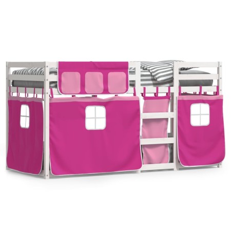 vidaXL Litera con cortinas madera maciza de pino rosa 90x200 cm