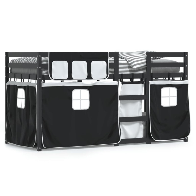 vidaXL Litera con cortinas madera maciza pino blanco y negro 90x190 cm vidaXL Litera con cortinas madera maciza pino blanco y negro 90x190 cm