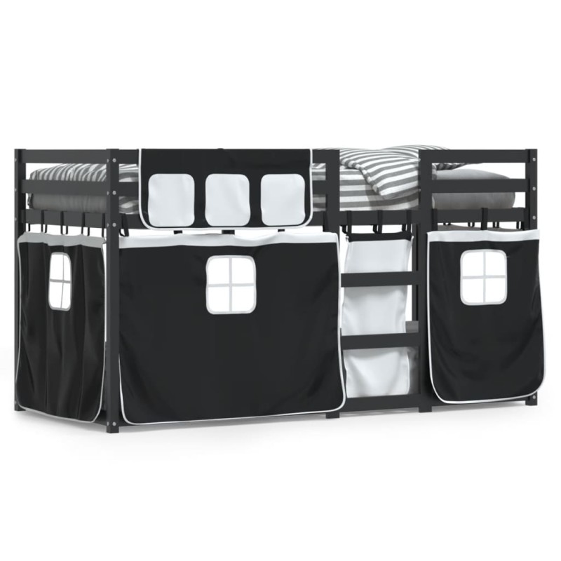 vidaXL Litera con cortinas madera maciza pino blanco y negro 75x190 cm vidaXL Litera con cortinas madera maciza pino blanco y negro 75x190 cm