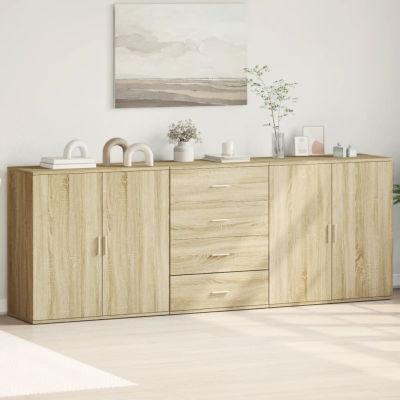 vidaXL Aparadores 3 uds madera contrachapada color roble sonoma