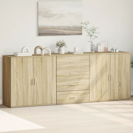 vidaXL Aparadores 3 uds madera contrachapada color roble sonoma