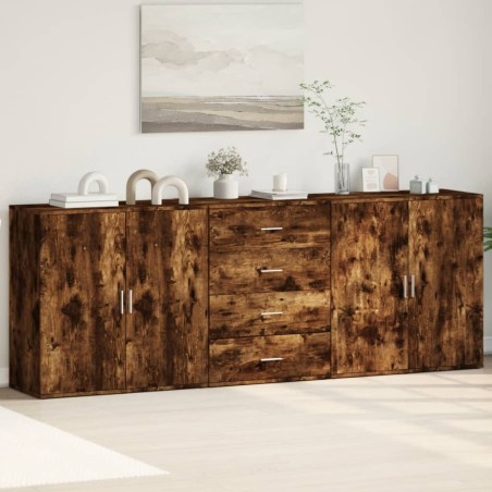vidaXL Aparadores 3 uds madera contrachapada roble ahumado