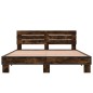 vidaXL Estructura cama madera ingeniería metal roble ahumado 160x200cm vidaXL Estructura cama madera ingeniería metal roble ahumado 160x200cm