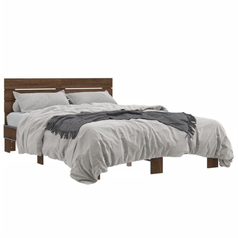 vidaXL Estructura cama madera ingeniería metal marrón roble 140x200 cm vidaXL Estructura cama madera ingeniería metal marrón roble 140x200 cm