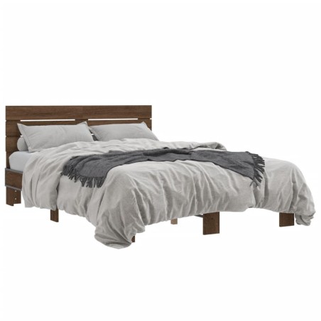 vidaXL Estructura cama madera ingeniería metal marrón roble 140x200 cm