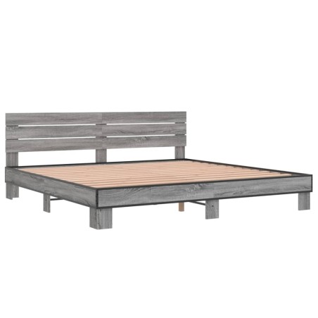vidaXL Estructura cama madera ingeniería metal gris Sonoma 200x200 cm