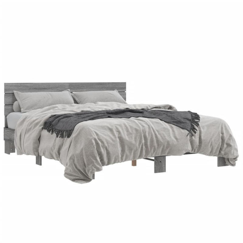 vidaXL Estructura cama madera ingeniería metal gris Sonoma 150x200 cm vidaXL Estructura cama madera ingeniería metal gris Sonoma 150x200 cm