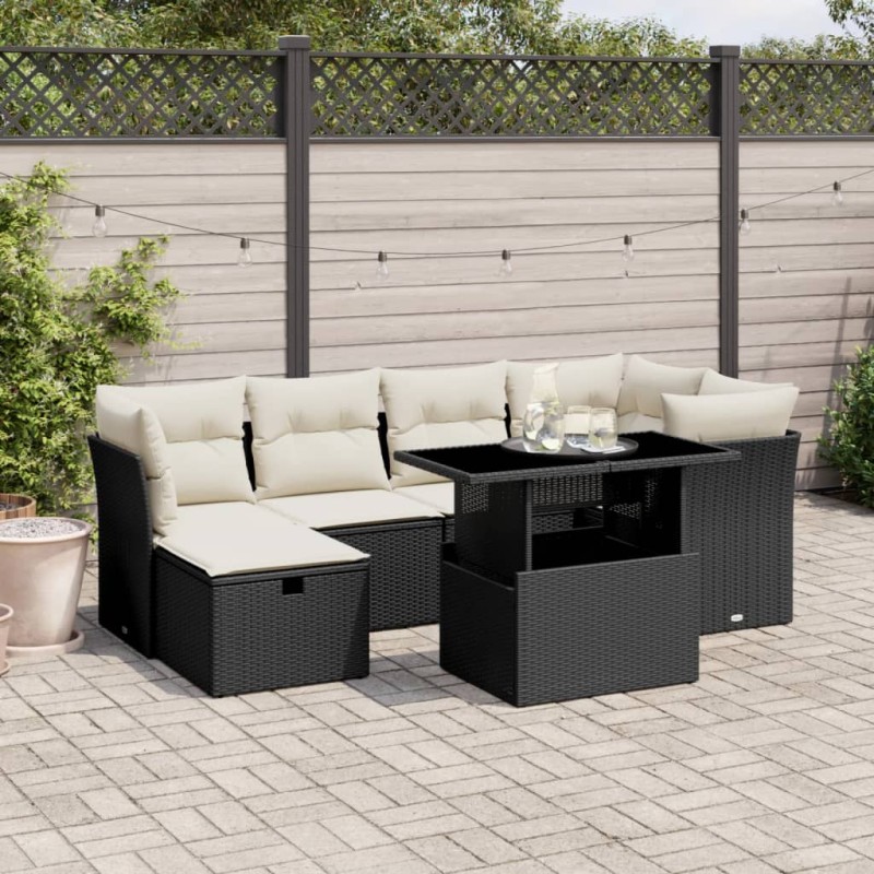 vidaXL Set de sofás de jardín 7 pzas con cojines ratán sintético negro vidaXL Set de sofás de jardín 7 pzas con cojines ratán sintético negro