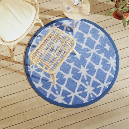 vidaXL Alfombra de exterior PP azul y blanco Ø120 cm