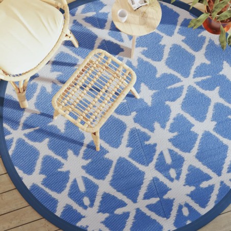 vidaXL Alfombra de exterior PP azul y blanco Ø200 cm
