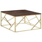 vidaXL Mesa de centro acero inoxidable madera maciza traviesa dorado vidaXL Mesa de centro acero inoxidable madera maciza traviesa dorado