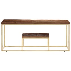 vidaXL Mesa de centro acero inoxidable madera maciza traviesa dorado