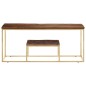 vidaXL Mesa de centro acero inoxidable madera maciza traviesa dorado vidaXL Mesa de centro acero inoxidable madera maciza traviesa dorado