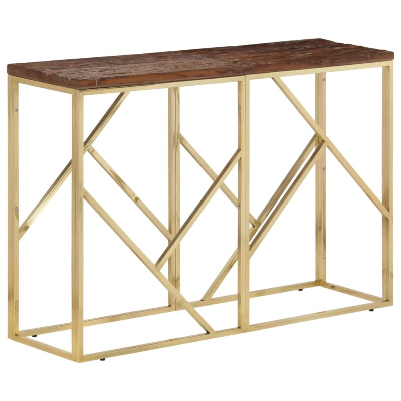 vidaXL Mesa consola acero inoxidable madera maciza traviesa dorado vidaXL Mesa consola acero inoxidable madera maciza traviesa dorado