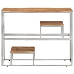 vidaXL Mesa consola acero inoxidable y madera maciza acacia plateada
