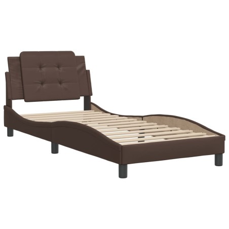 vidaXL Estructura de cama cabecero cuero sintético marrón 100x200 cm