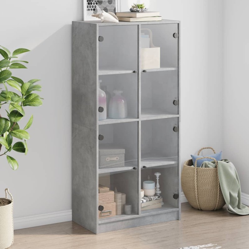 vidaXL Aparador alto con puertas madera gris hormigón 68x37x142 cm vidaXL Aparador alto con puertas madera gris hormigón 68x37x142 cm