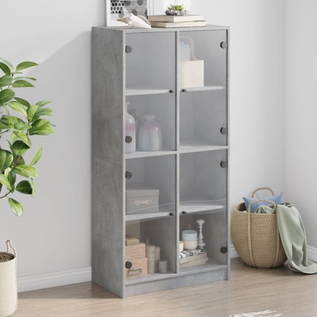 vidaXL Aparador alto con puertas madera gris hormigón 68x37x142 cm