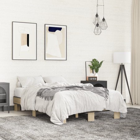 vidaXL Estructura cama madera ingeniería metal roble Sonoma 140x200 cm